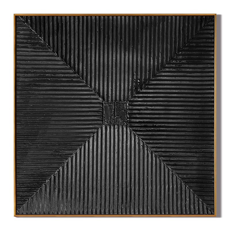 Dark Radiance – Modern Wabi-Sabi Radial Relief Monochromatic Minimalist Painting | Japandi Wabi-Sabi Living Room & Bedroom Art