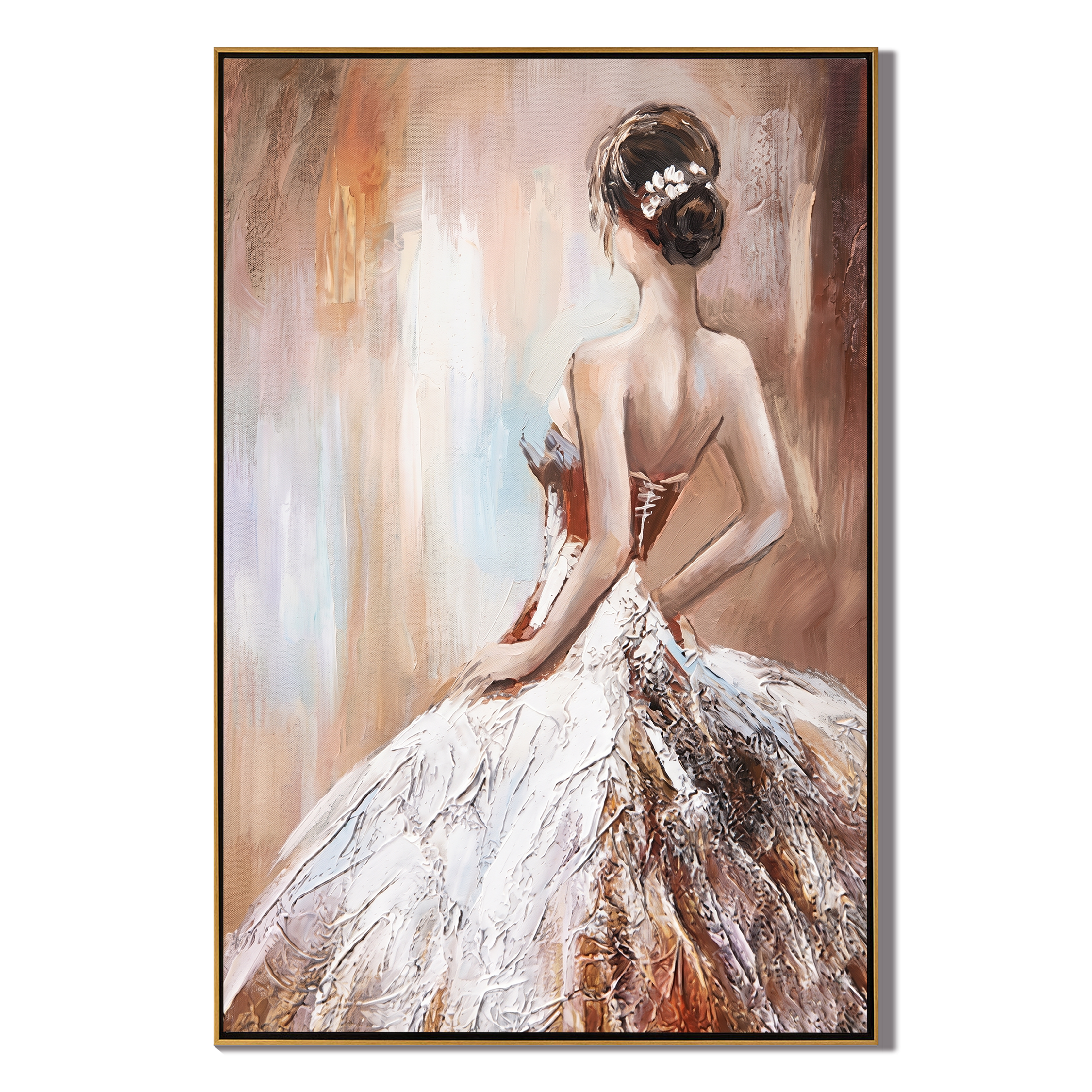 Glance of Time - Impressionist Impasto Girl in White Gown | Modern Aesthetic Bedroom Wall Art