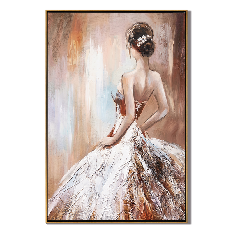 Glance of Time – Impressionist Impasto Girl in White Gown | Modern Aesthetic Bedroom Wall Art