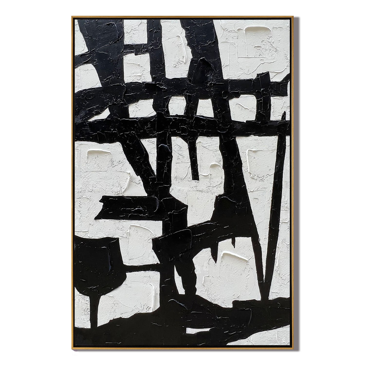 URBAN SYMBOL: Modern 3D Plaster Texture Wall Art, Bold Black and White Abstract Relief