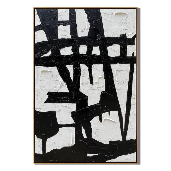 Urban Symbol – Bold Black and White Abstract Relief Texture Painting | Bold Abstract Palette Knife Living Room Art
