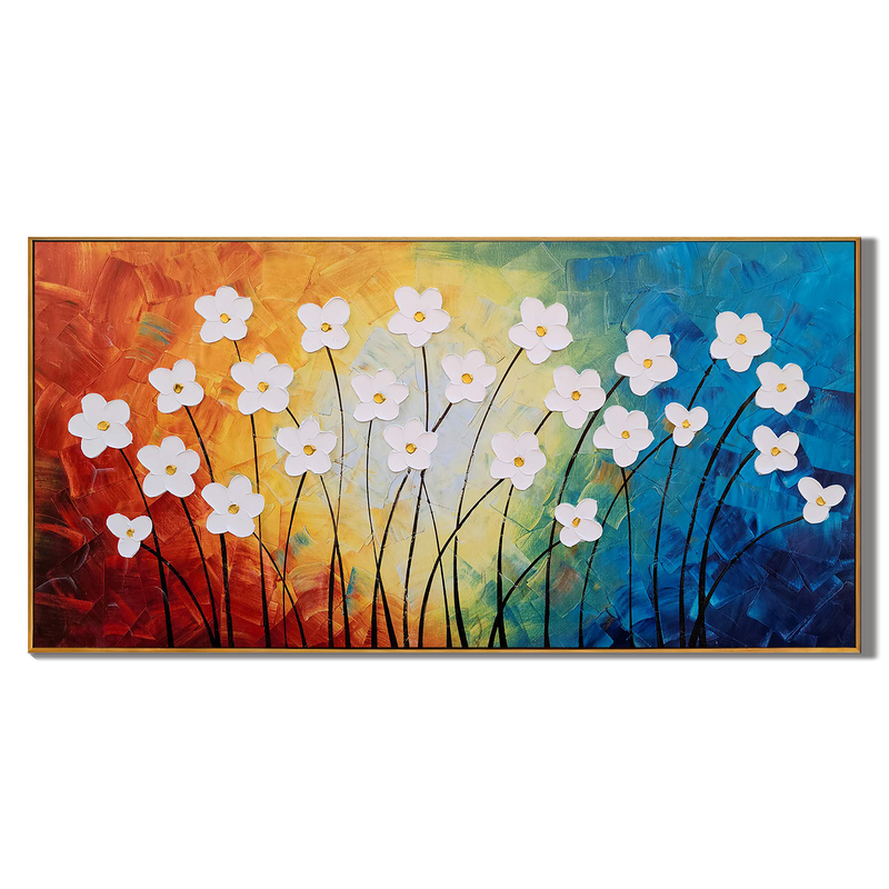 Vivid Bloom – Vibrant Wildflower Relief Floral Painting | Vibrant Botanical Living Room & Dining Room Art