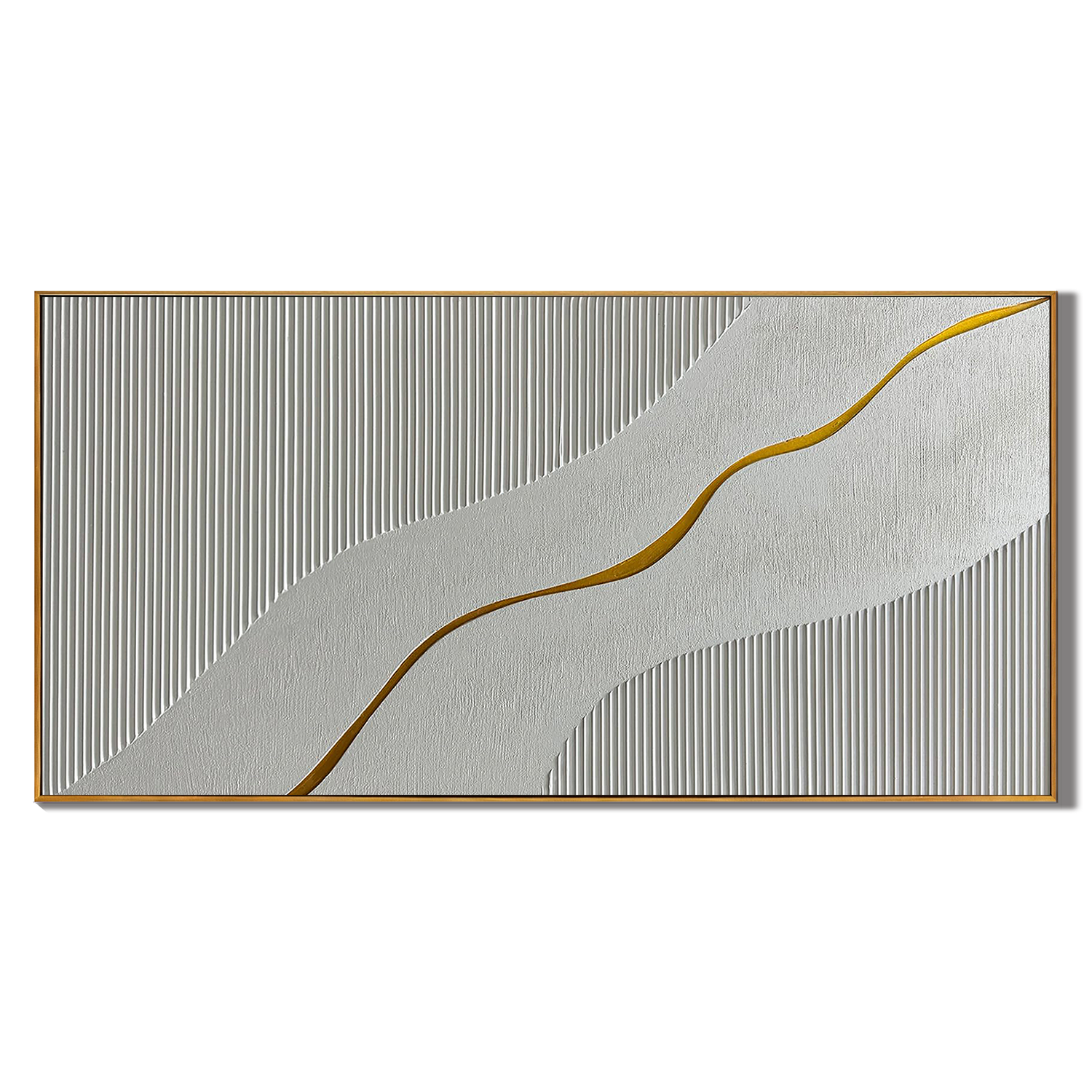 Vein of Gold - Wabi-Sabi White Textured Abstract Art with Gold Line | Modern Luxury Living Room Art
