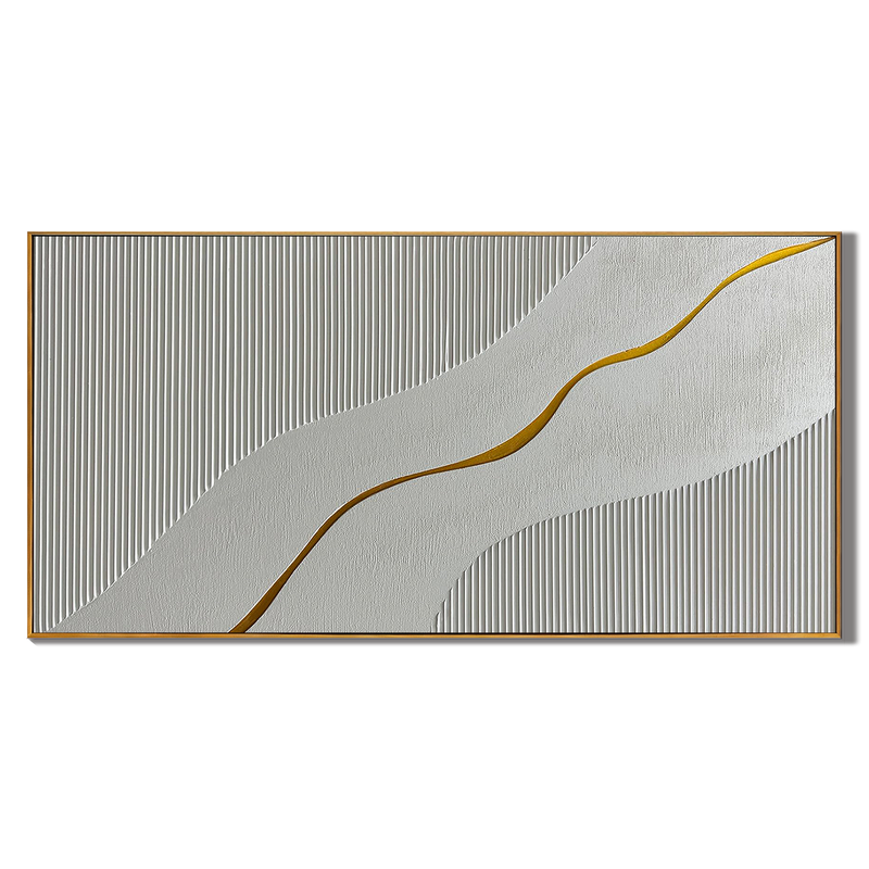 Vein of Gold – Wabi-Sabi White Textured Abstract Art with Gold Line | Modern Luxury Living Room Art