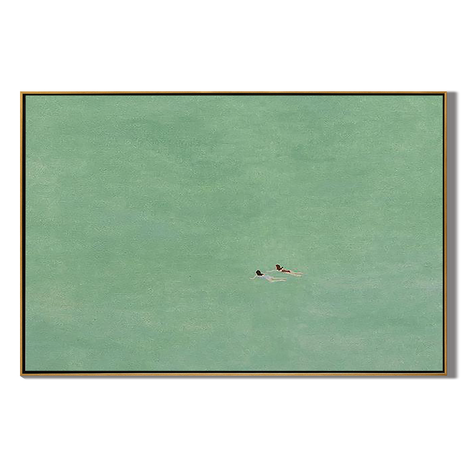 Mint Summer – Modern Minimalist Swimmers in Mint Green Canvas Art | Panoramic Landscape Living Room Art