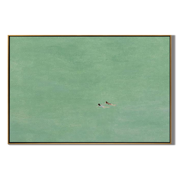 Mint Summer – Modern Minimalist Swimmers in Mint Green Canvas Art | Panoramic Landscape Living Room Art