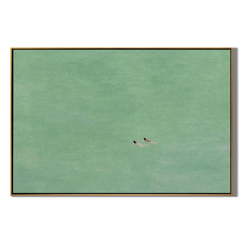Mint Summer – Modern Minimalist Swimmers in Mint Green Canvas Art | Panoramic Landscape Living Room Art