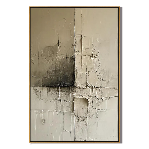 Ancient Trace – Hand-Painted Neutral Beige and Grey Plaster Effect Relief Texture Painting | Japandi Organic Texture Living Room & Bedroom Art