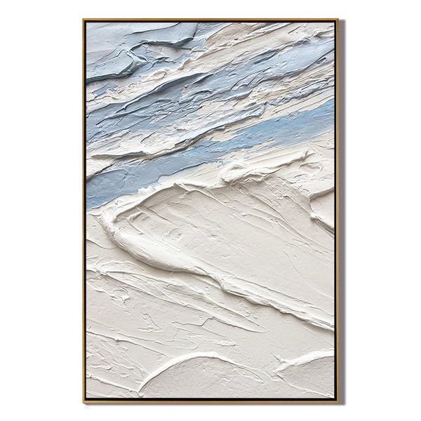 Arctic Drift – Hand-Painted White and Icy Blue 3D Impasto Palette Knife Texture Painting | Modern Abstract Living Room & Office Art