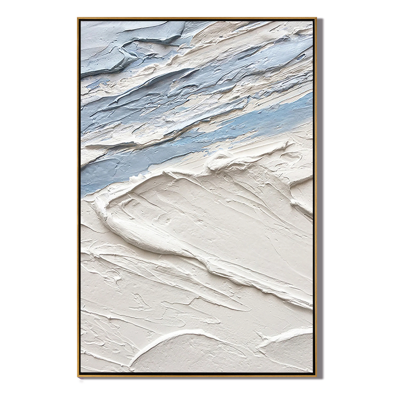Arctic Drift – Hand-Painted White and Icy Blue 3D Impasto Palette Knife Texture Painting | Modern Abstract Living Room & Office Art