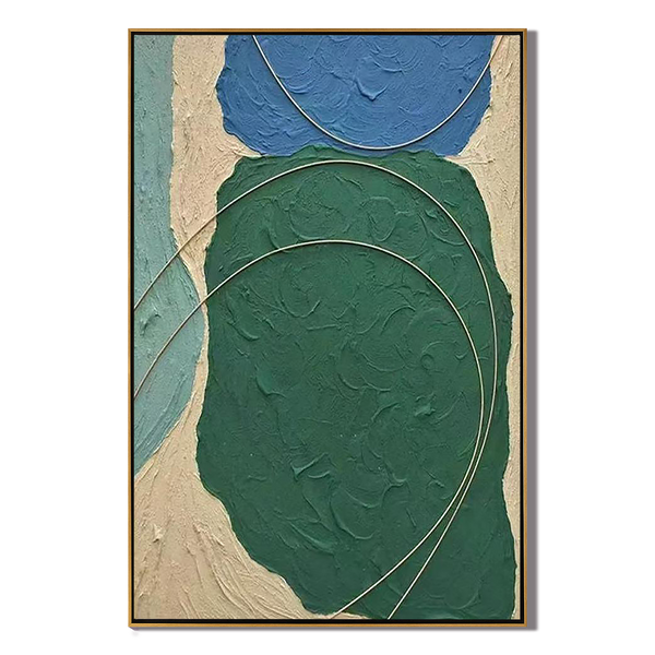 Emerald Vein – Hand-Painted Deep Green Plaster Effect Gold Line Relief Texture Painting | Modern Luxury Metallic Living Room & Hotel Art