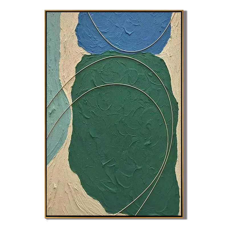 Emerald Vein – Hand-Painted Deep Green Plaster Effect Gold Line Relief Texture Painting | Modern Luxury Metallic Living Room & Hotel Art
