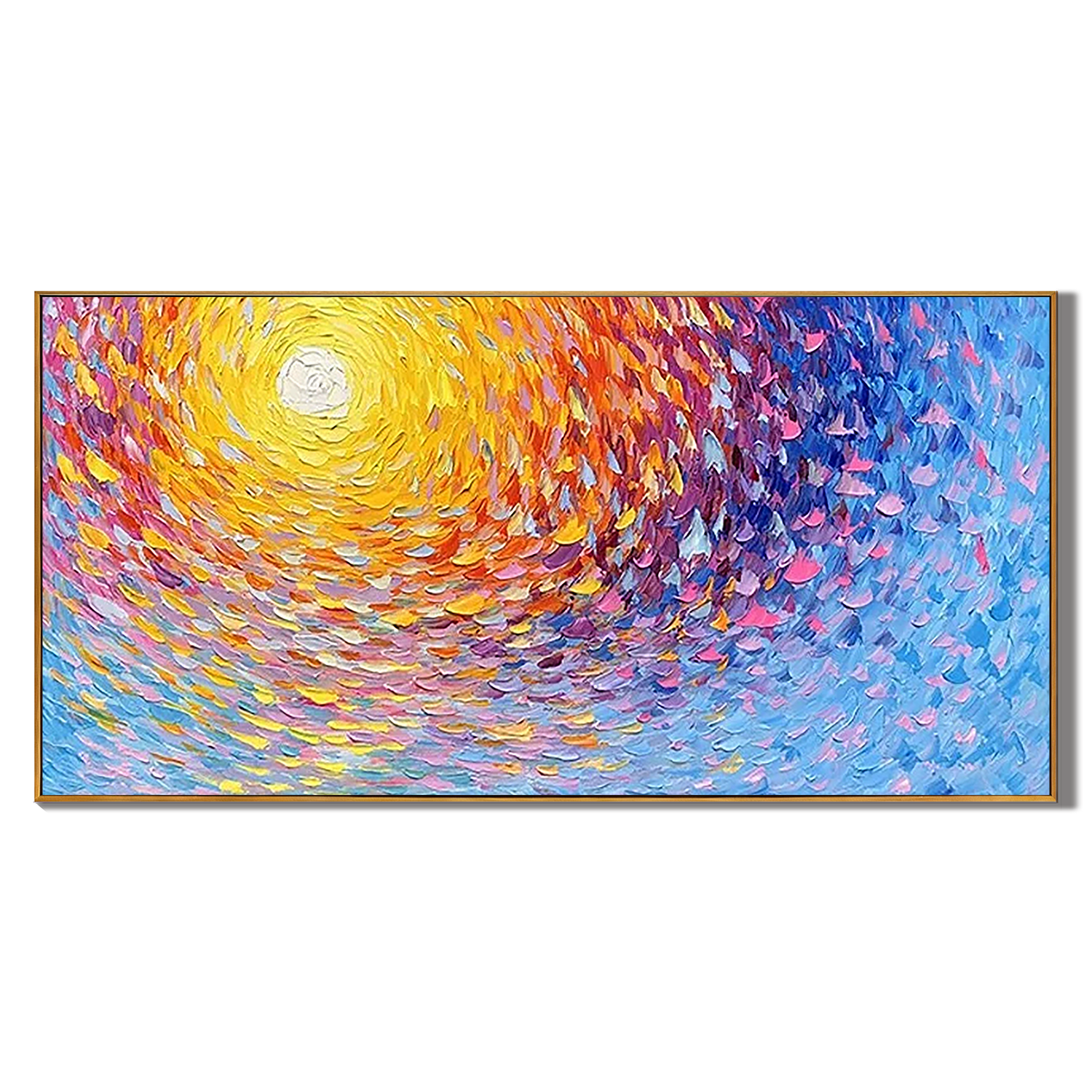 SUNLIGHT SWIRL: Panoramic 3D Heavy Texture Abstract Wall Art, Vibrant Van Gogh Style Impressionism