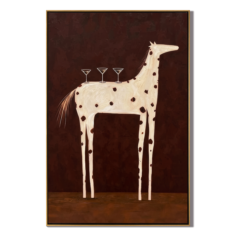 Spirited Balance – Whimsical Equine Martini Painting | Heavy Texture Eclectic Wall Art