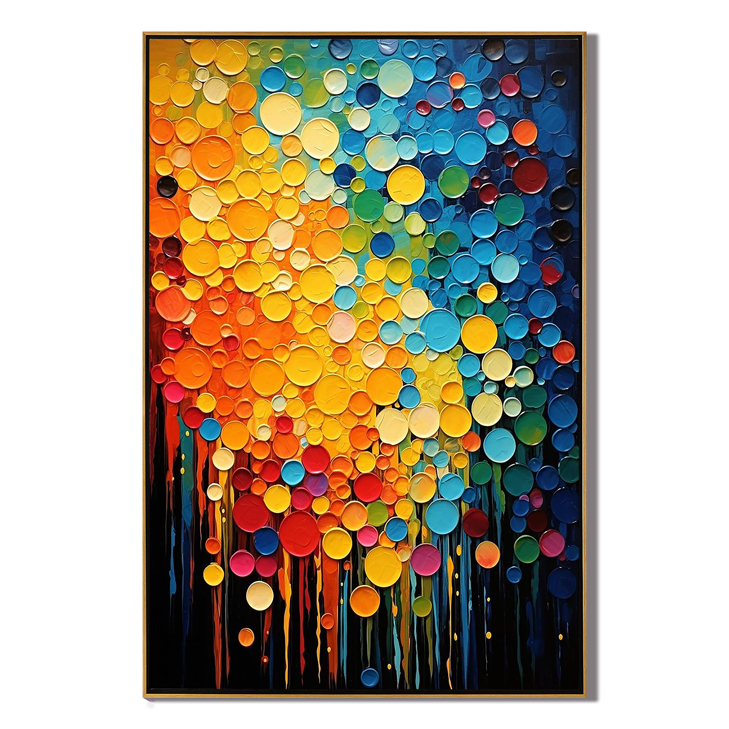 VIBRANT DOTS: Texture Wall Art, Hand-Painted Multicolored Circular Pop Art Palette Knife 3D Heavy Texture Canvas Painting