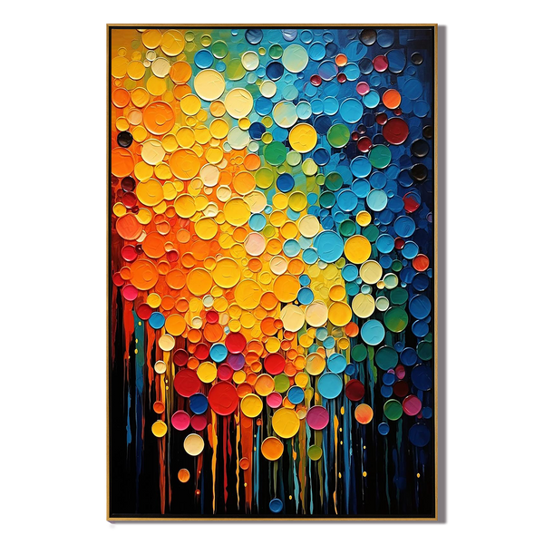 Vibrant Dots – Hand-Painted Multicolored Circular Pop Art Palette Knife Texture Painting | Bold Abstract Palette Knife Living Room Art