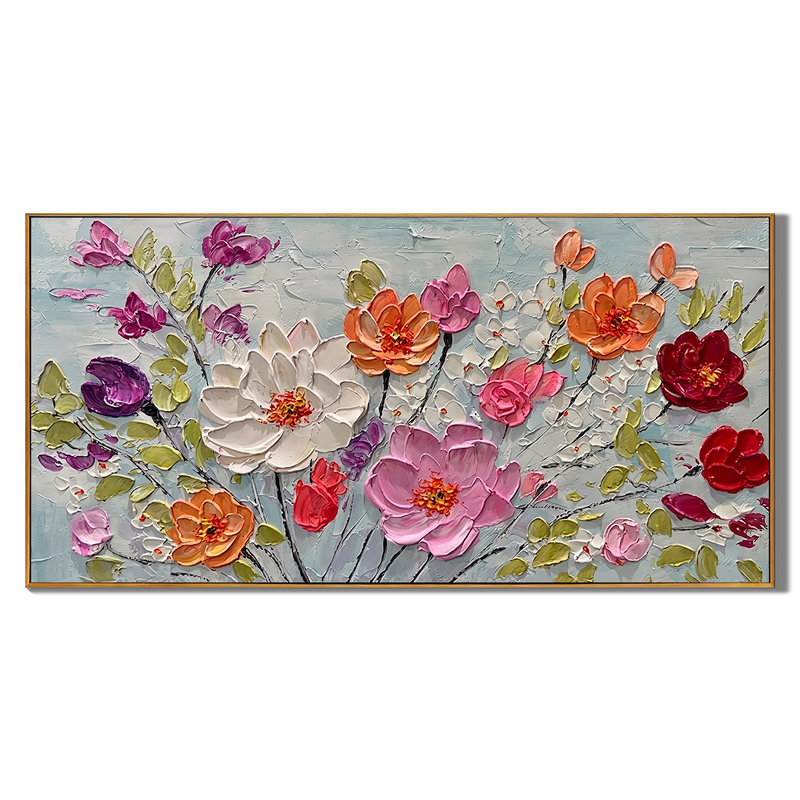 Midsummer Radiance – Modern Impasto Floral Painting | Vibrant Colorful Living Room Wall Art