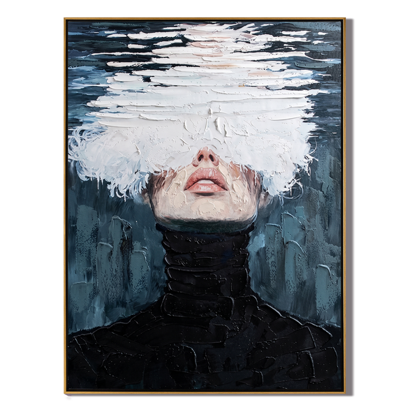 Sea of Consciousness – Modern Surrealist Heavy Impasto Portrait | Avant-Garde Minimalist Wall Art