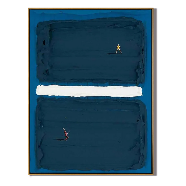 Deep Dive – Minimalist Navy Blue Abstract Hand-Painted Geometric Sport Painting | Contemporary Sport Home Office & Living Room Art