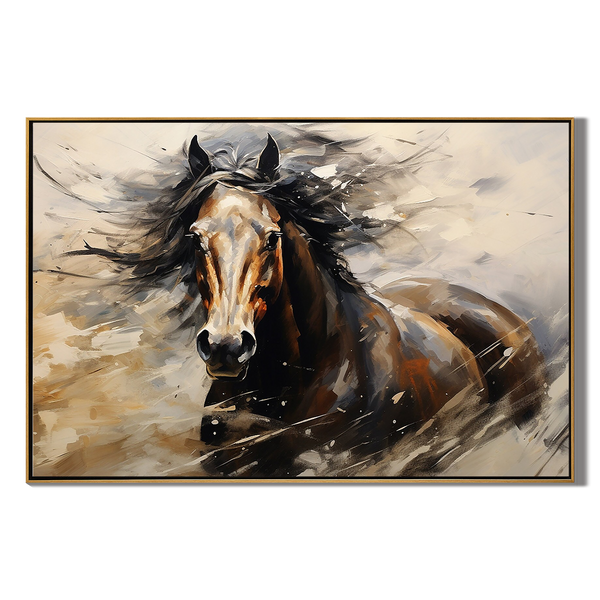 Dark Stallion – Modern 3D Animal Portrait Canvas Texture Painting | Bold Expressionist Living Room & Dining Room Art