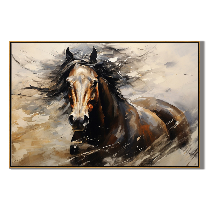 Dark Stallion – Modern 3D Animal Portrait Canvas Texture Painting | Bold Expressionist Living Room & Dining Room Art