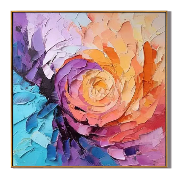 Vortex Bloom – Vibrant Rainbow Palette Knife Canvas Abstract Painting | Vibrant Botanical Living Room & Dining Room Art