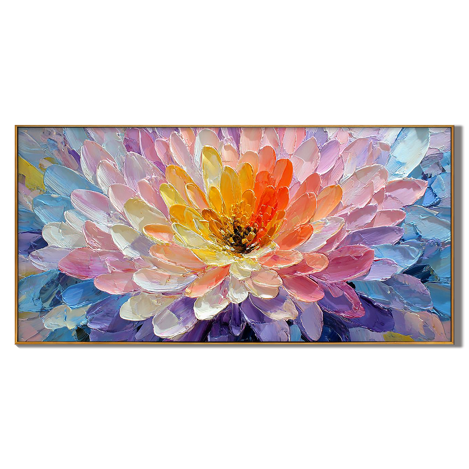 VIVID BLOOM: Panoramic 3D Heavy Texture Floral Wall Art, Modern Rainbow Petal Relief Painting