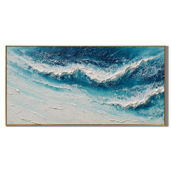 Glacial Surge – Hand-Painted Glacial Blue and White 3D Impasto Palette Knife Texture Painting | Modern Abstract Living Room & Office Art