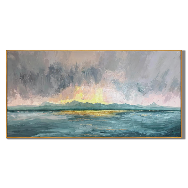 Ocean Glow – Impressionist Sunrise Impasto Texture Painting | Coastal Modern Living Room & Bedroom Art