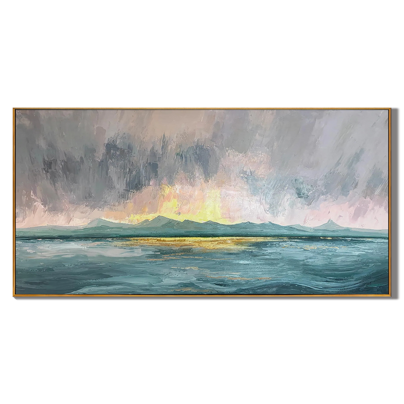 Ocean Glow – Impressionist Sunrise Impasto Texture Painting | Coastal Modern Living Room & Bedroom Art