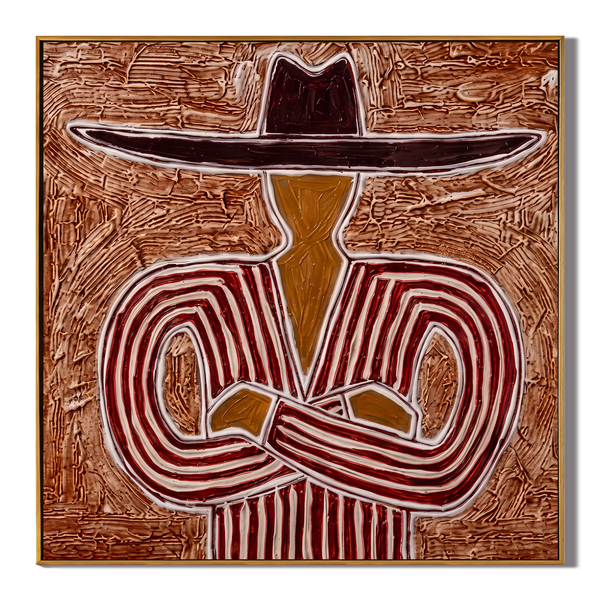 The Crossed Arms – Vintage Americana Cowboy in Striped Serape Portrait Painting | Rustic Western Living Room Art
