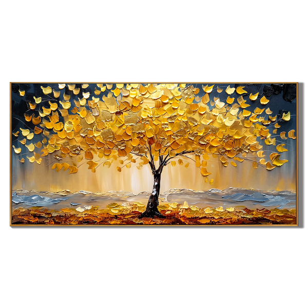 Gilded Abundance – Modern Luxury Oil Painting |  Impasto Golden Tree of Life Living Room Art