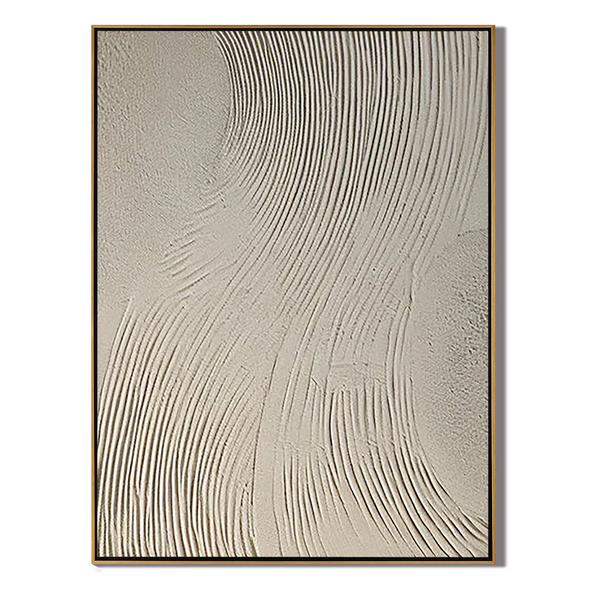 Desert Rhythm – Hand-Painted Minimalist Beige Linear Plaster Relief Wabi-Sabi Painting | Japandi Organic Wabi-Sabi Living Room & Hallway Art