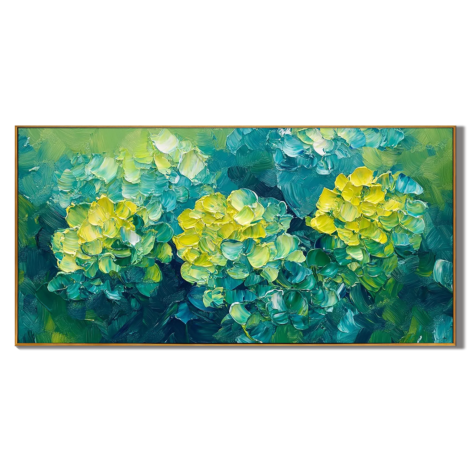 EMERALD BLOOM: 3D Heavy Texture Green Hydrangea Painting, Vibrant Floral Palette Knife Art