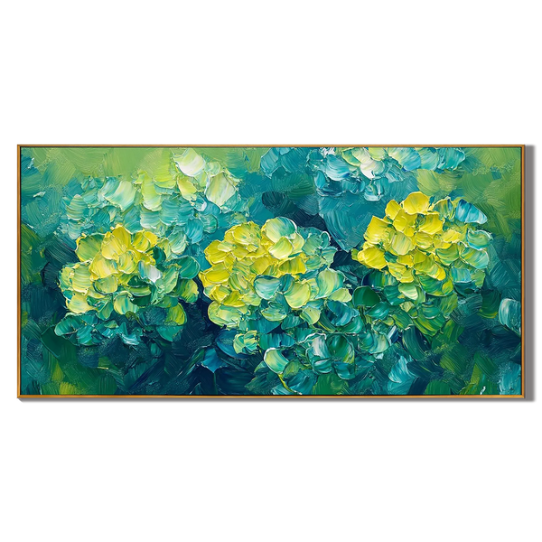 Emerald Bloom – Vibrant Floral Palette Knife Texture Painting | Vibrant Botanical Living Room & Dining Room Art
