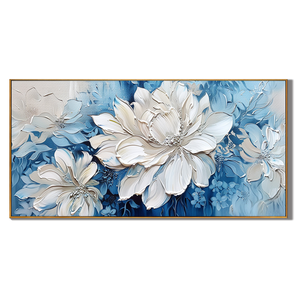 Frozen Petal – 3D Textured Floral Floral Painting | Contemporary Botanical Bedroom & Living Room Art