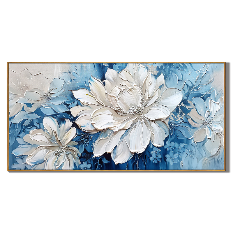 Frozen Petal – 3D Textured Floral Floral Painting | Contemporary Botanical Bedroom & Living Room Art
