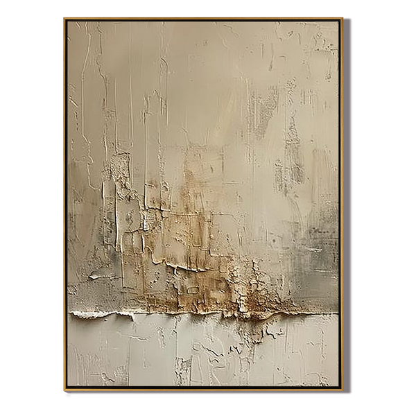 Arctic Strata – Hand-Painted Off-White and Metallic Gold Plaster Relief Texture Painting | Japandi Organic Texture Living Room & Bedroom Art