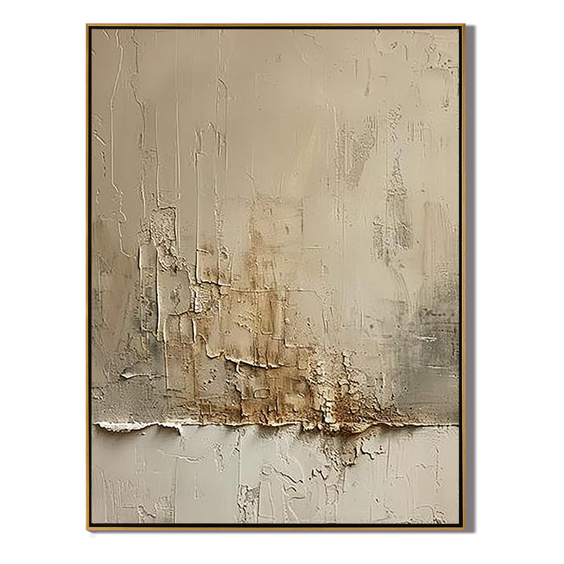 Arctic Strata – Hand-Painted Off-White and Metallic Gold Plaster Relief Texture Painting | Japandi Organic Texture Living Room & Bedroom Art