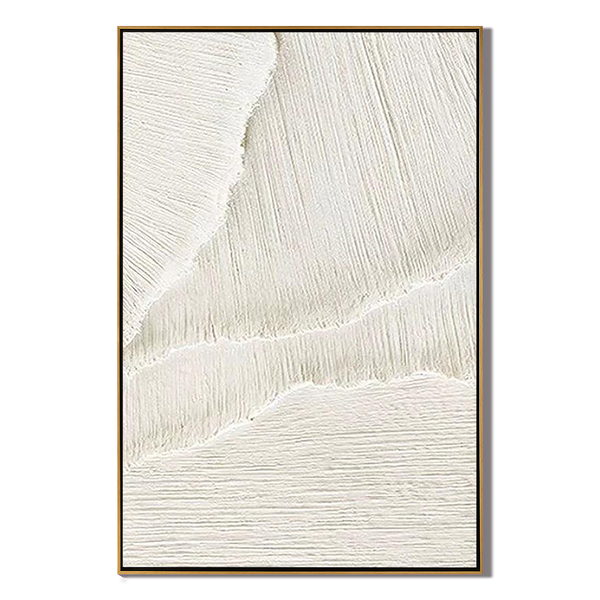 Oatmeal Strata – Minimalist Beige Linear Abstract Plaster Relief Painting | Minimalist Sculpted Plaster Studio Art