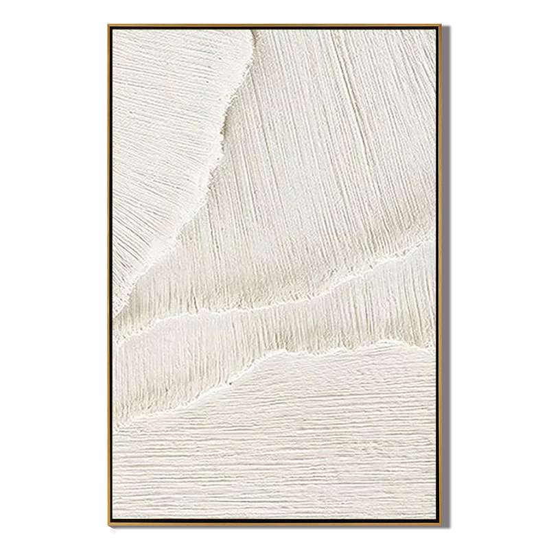 Oatmeal Strata – Minimalist Beige Linear Abstract Plaster Relief Painting | Minimalist Sculpted Plaster Studio Art