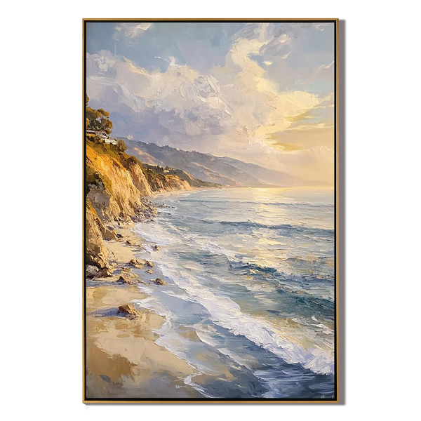 Coastal Dawn – Hand-Painted Ocean Beach Waves Palette Knife Impressionist Seascape Painting | Coastal Modern Living Room & Bedroom Art