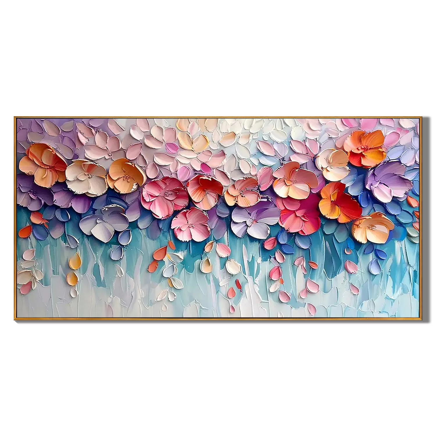 Flora’s Reverie - Modern 3D Impasto Pastel Floral Art | Romantic Living Room Horizontal Canvas