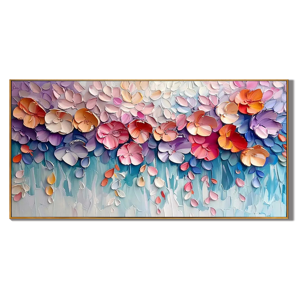 Flora’s Reverie – Modern 3D Impasto Pastel Floral Art | Romantic Living Room Horizontal Canvas