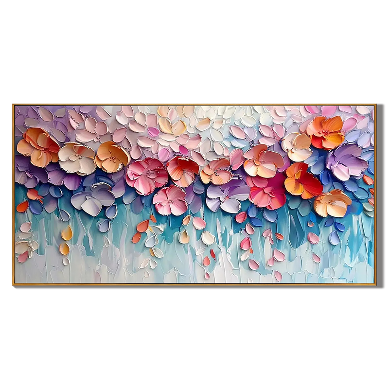 Flora’s Reverie – Modern 3D Impasto Pastel Floral Art | Romantic Living Room Horizontal Canvas