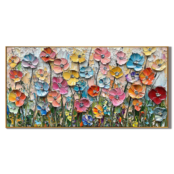 Summer Symphony – Vibrant Wildflower Meadow Impasto Floral Painting | Vibrant Botanical Living Room & Dining Room Art