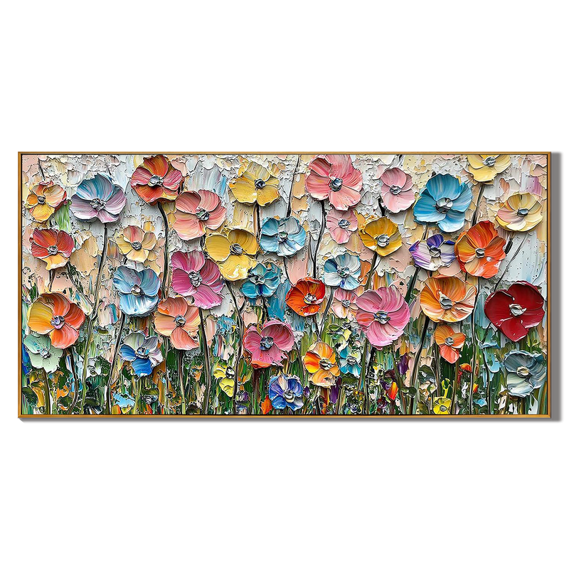 Summer Symphony – Vibrant Wildflower Meadow Impasto Floral Painting | Vibrant Botanical Living Room & Dining Room Art