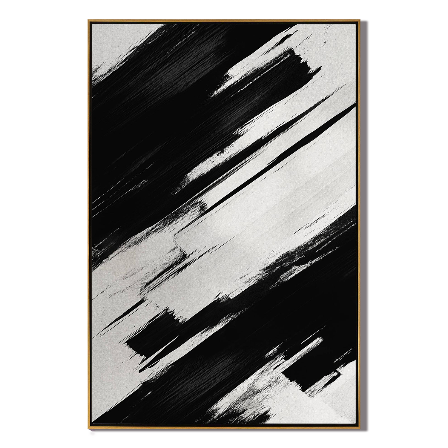 STRIKING NOIR: Bold Black & White Abstract Painting, Heavy Texture Industrial Wall Art