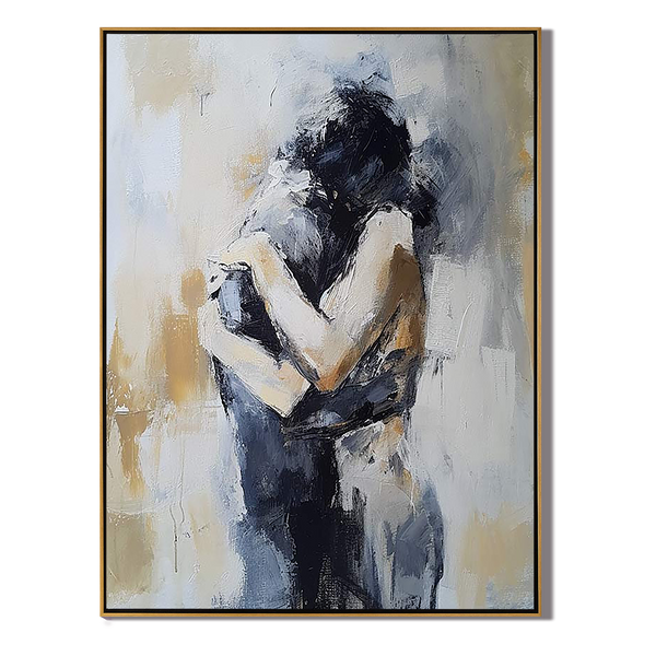 Silent Embrace – Heavy Texture Couple Silhouette Portrait Painting | Contemporary Expressionist Living Room & Office Art