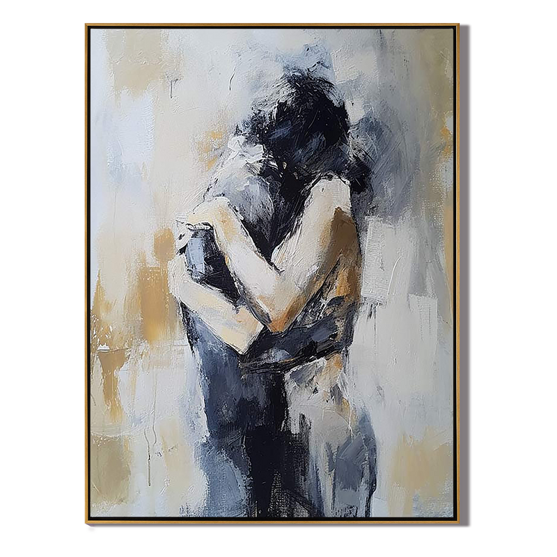 Silent Embrace – Heavy Texture Couple Silhouette Portrait Painting | Contemporary Expressionist Living Room & Office Art